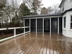 Elegant Screen Porch with Wooden Flooring